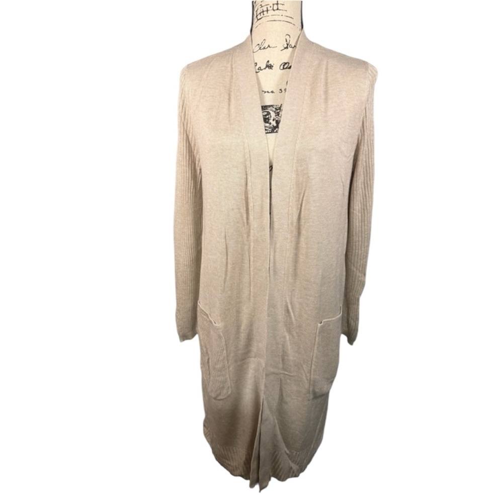 International Concept INC Long Sweater Jacket Open Front L/S Pockets Med EUC